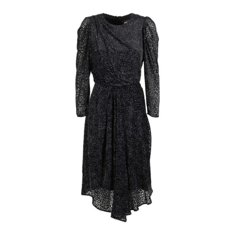 Max Mara Studio Dress Women 42 US 8 NWT Black Silk Velvet Lazzaro Metallic Midi